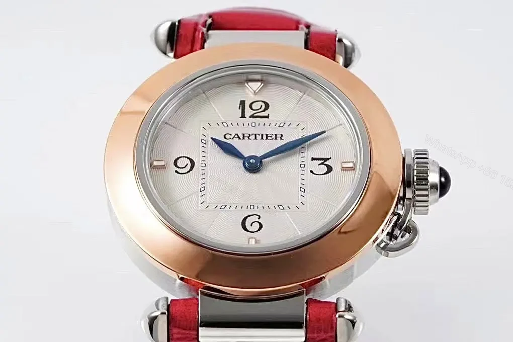 View 7 of JF Factory Cartier Pasha de Cartier Women’s Watch, 30mm, Rose Gold and Stainless Steel, Red Leather Strap, Cal.157 Swiss Quartz Movement