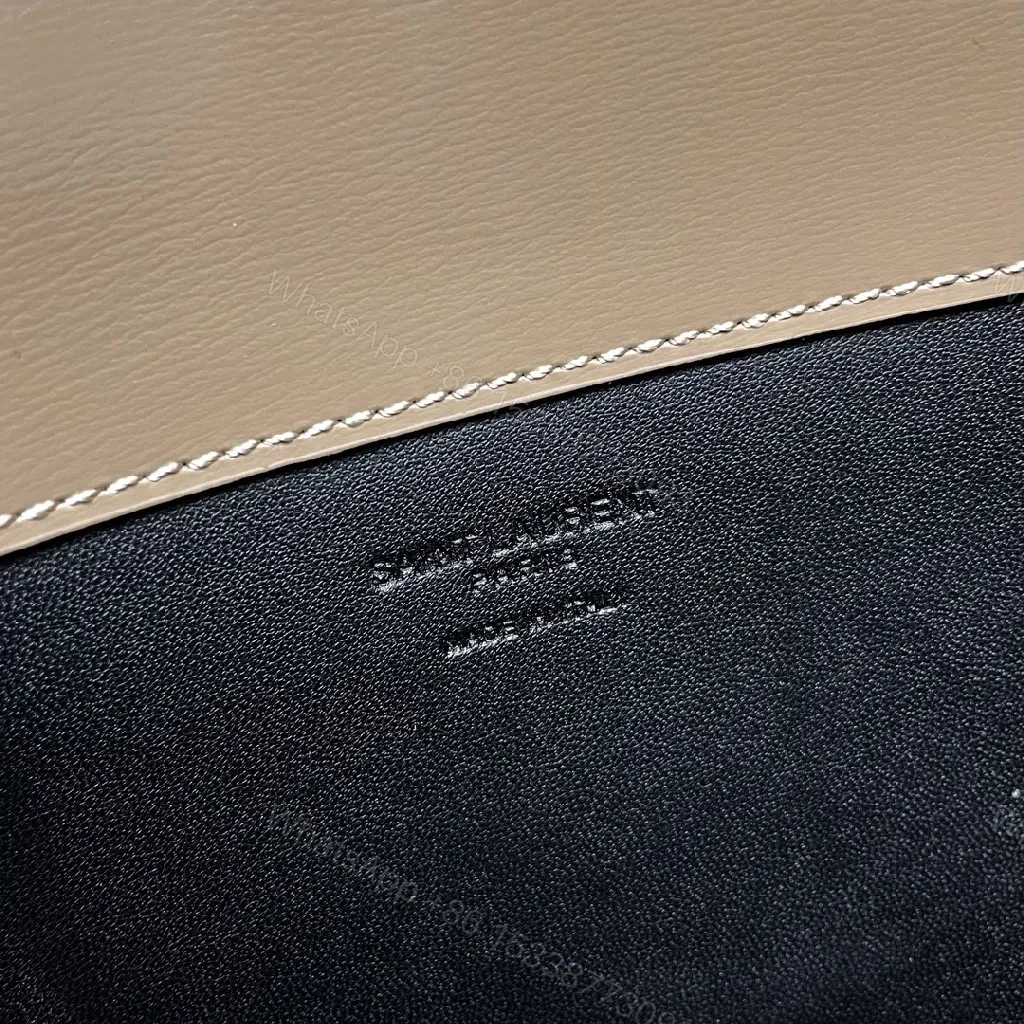 View 5 of Taupe Leather Saddle Bag with Subtle Designer Hardware