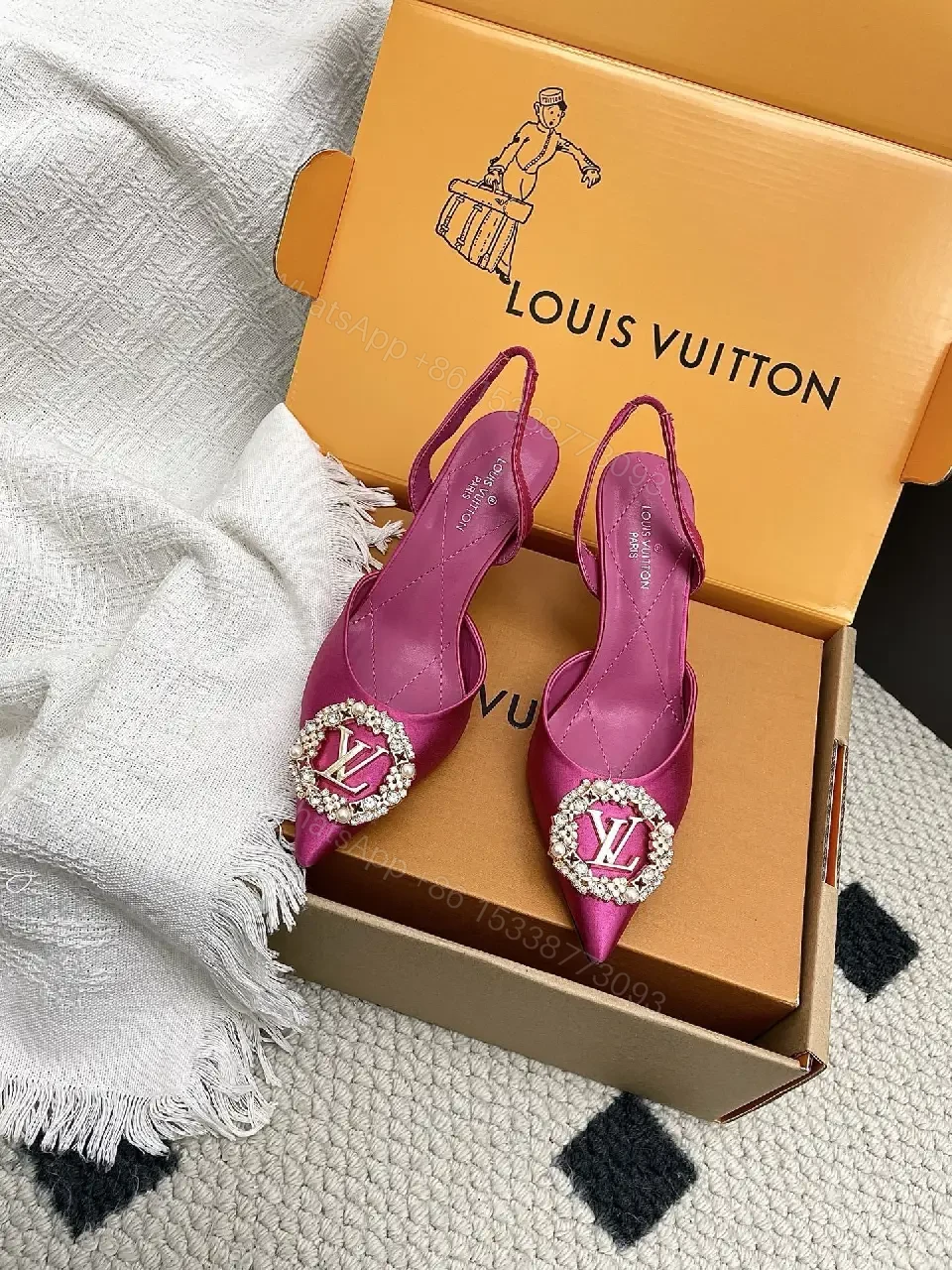 View 3 of Vibrant Satin Slingback Heels with Crystal Accent
