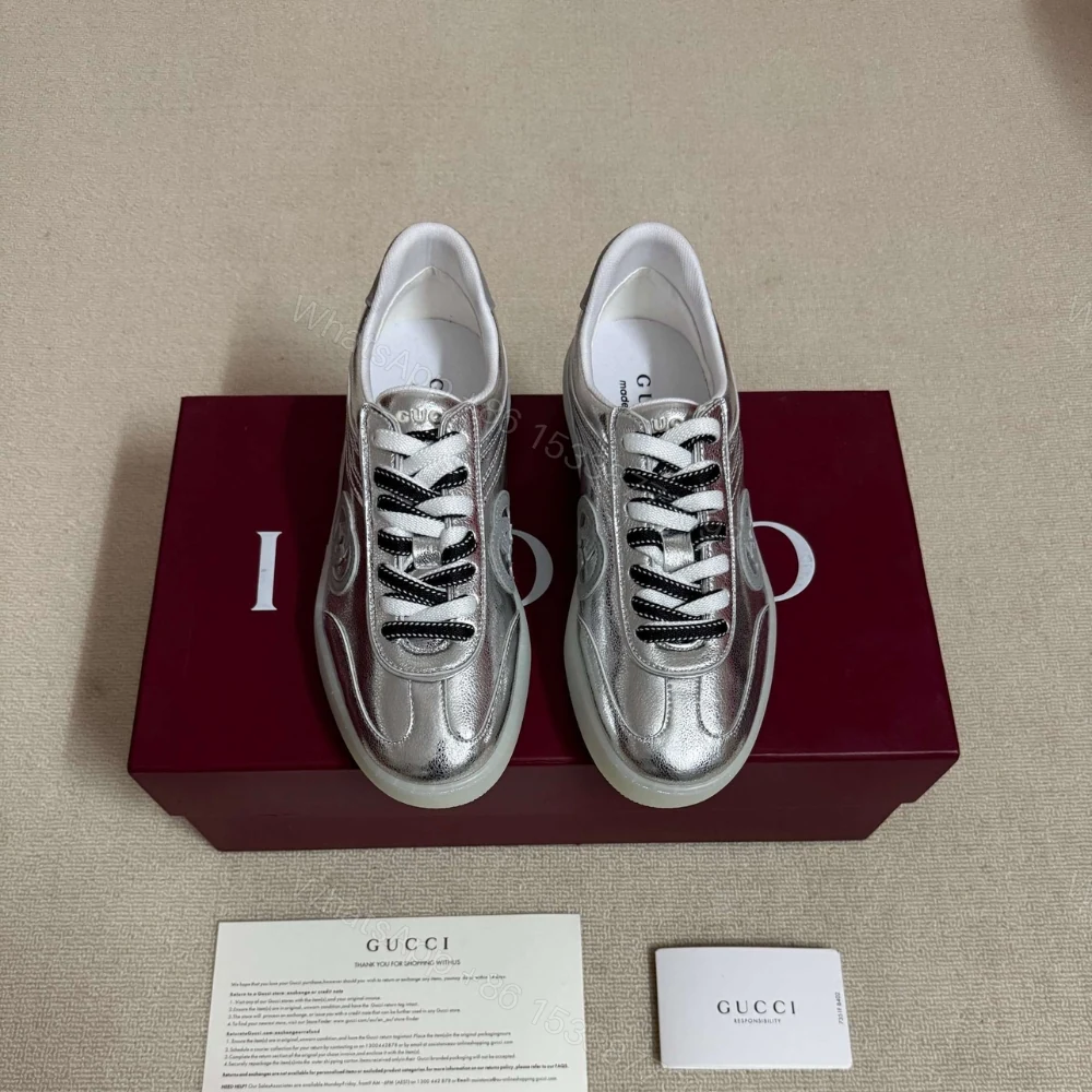 View 3 of Gucci Women G75 Sneaker Silver Textured