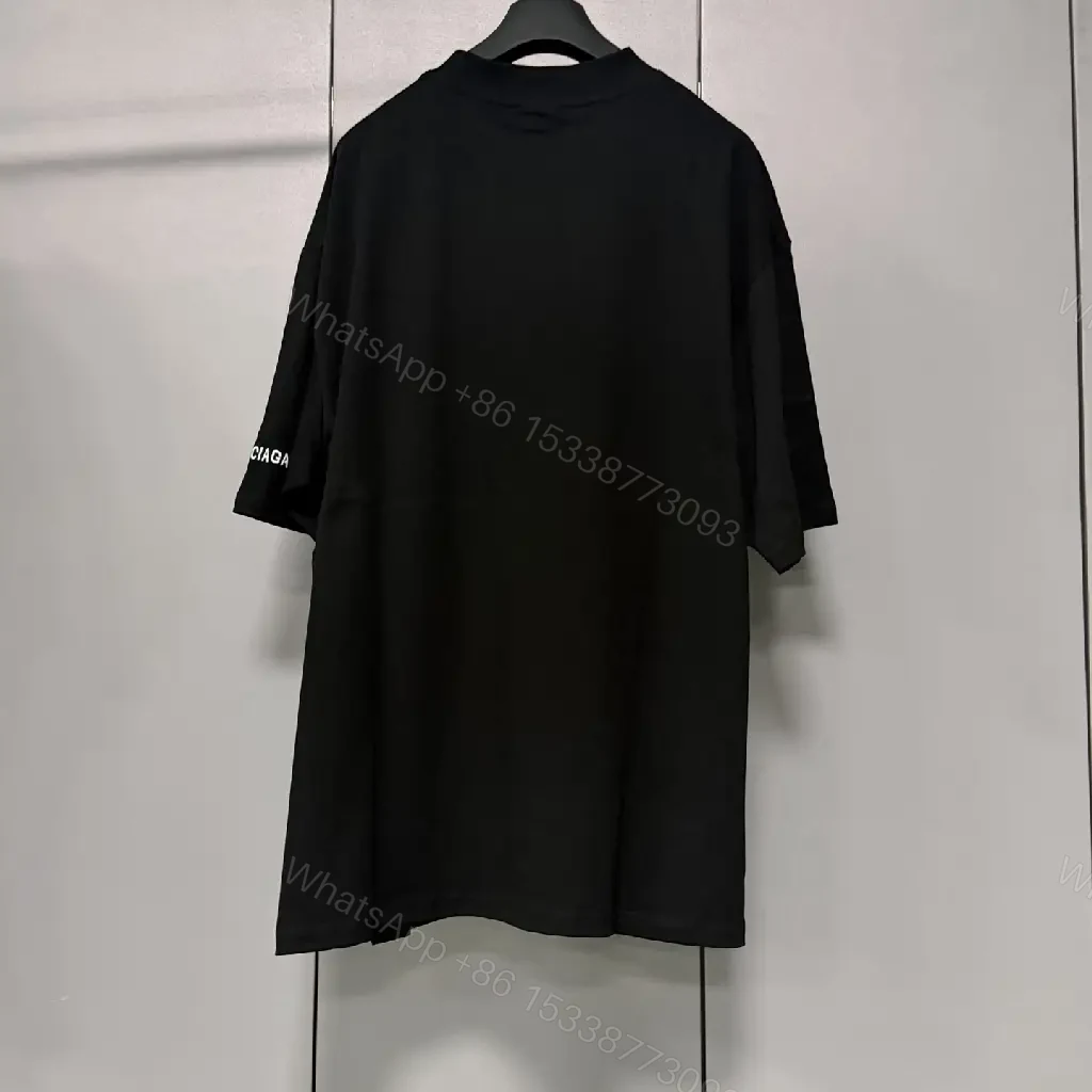 View 8 of black cotton oversized tee with graphic print, designer-inspired luxury casual