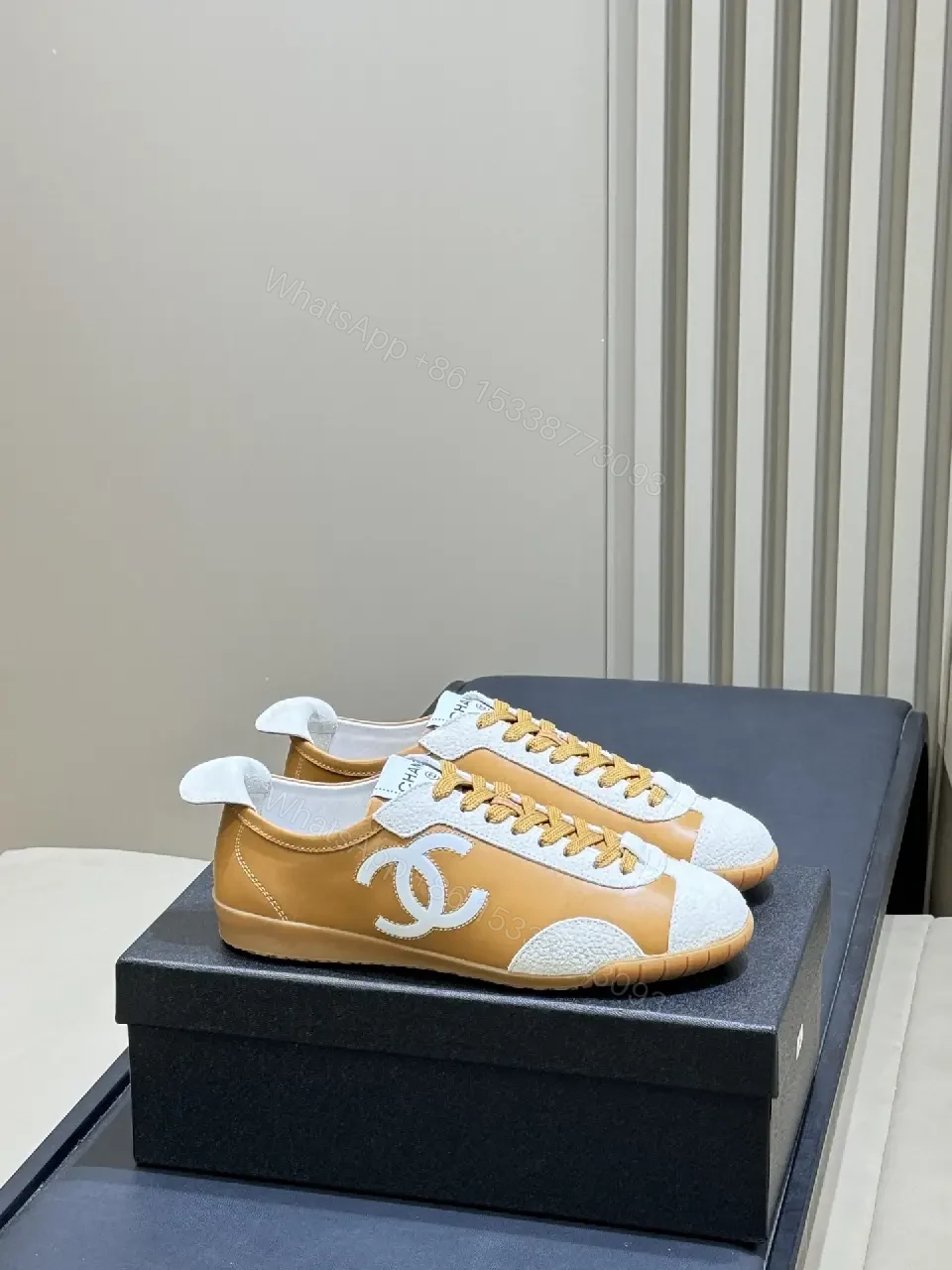 View 10 of Tan Leather & Ivory High-Top Sneakers with Signature Textures