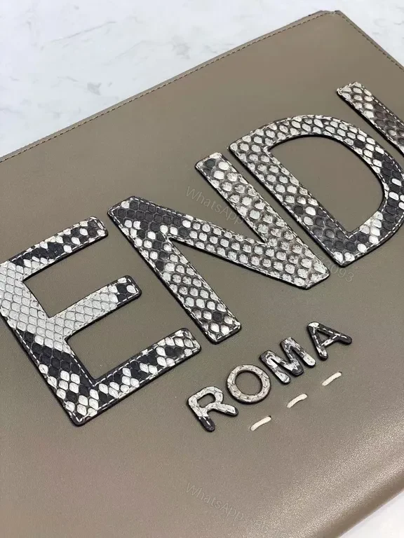 View 7 of Fendi Roma Python-Embossed Clutch: Taupe Luxury Statement