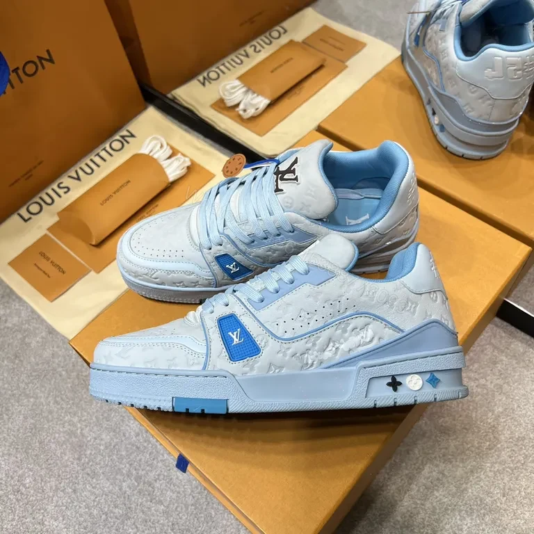 View 8 of Light-Blue LV-Infused Low-Top Sneakers: Couture-Elevated Comfort
