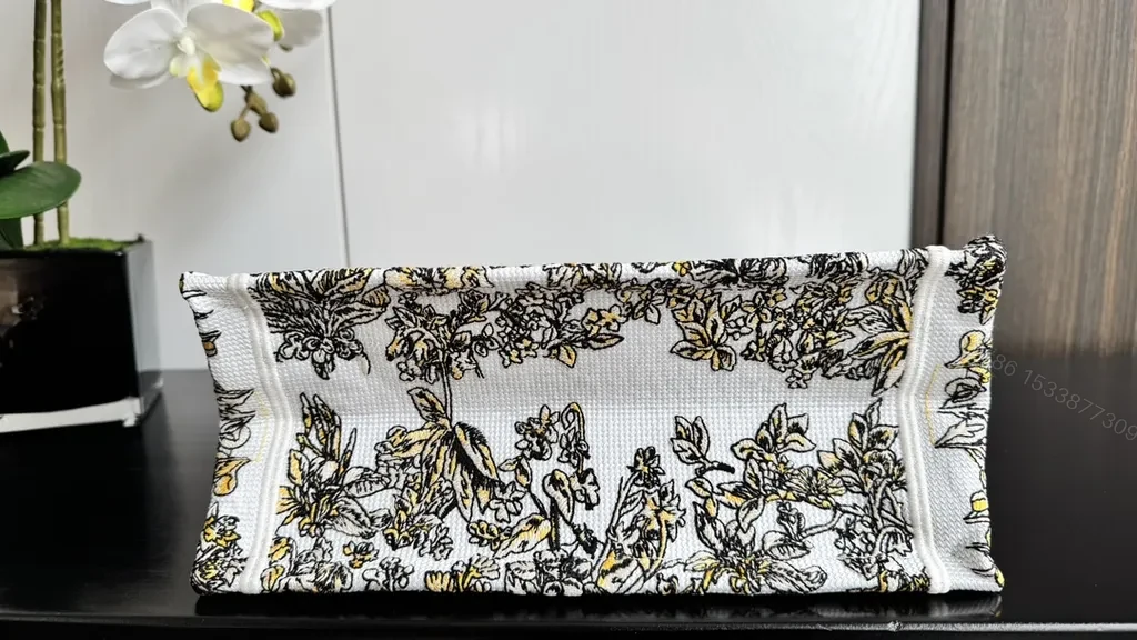 View 7 of Floral-Threaded Structured Tote: Dior-Inspired Luxury Bag