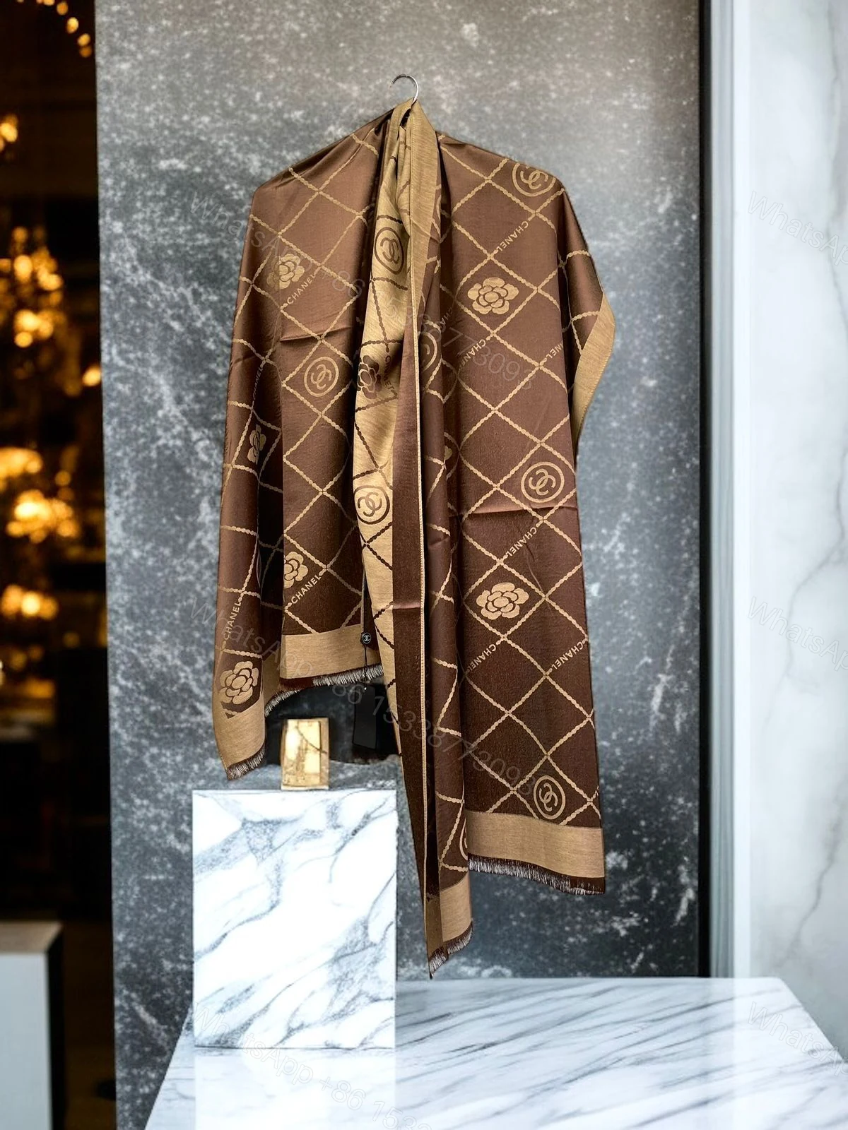 View 3 of First Copy Chanel “CC” Initial Semi-Woollen Stole for Women