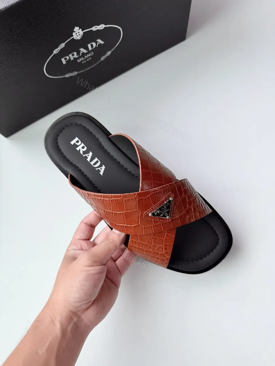 View 10 of Red Leather Crossed-Slip Prada Style Key Feature Sandals