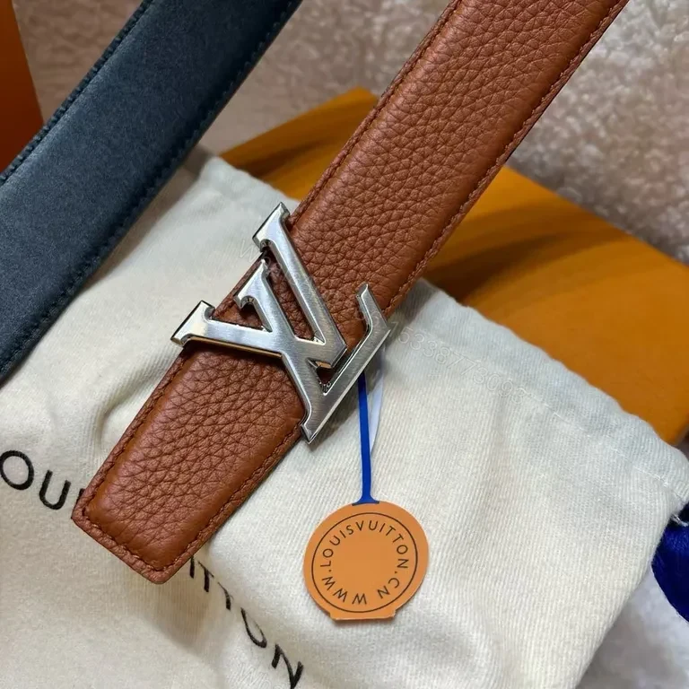 View 5 of Bold Leather Belt with LV Gold Buckle - Everyday Luxury