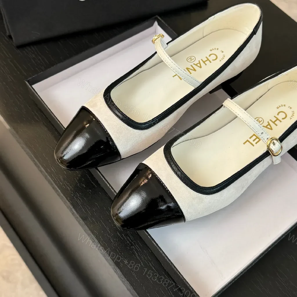 View 9 of Two-Tone Nude Suede Black Patent Mary Jane Pumps