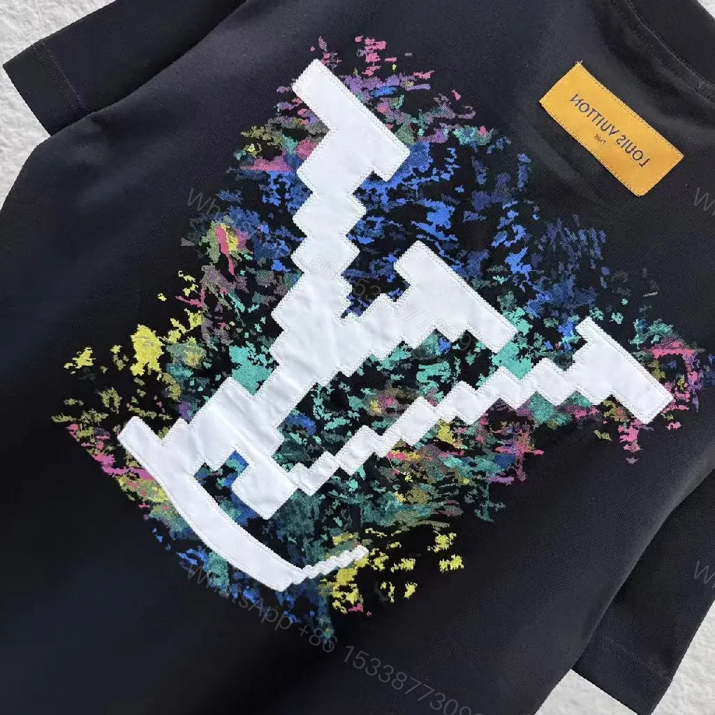 View 5 of Black Cotton Oversized Tee with LV Logo Embroidery