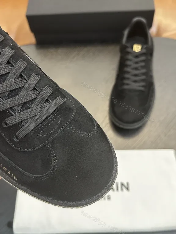 View 9 of Black Suede Leather Sneaker — Gold Embellished, Low-Top, Replica Balmain Style