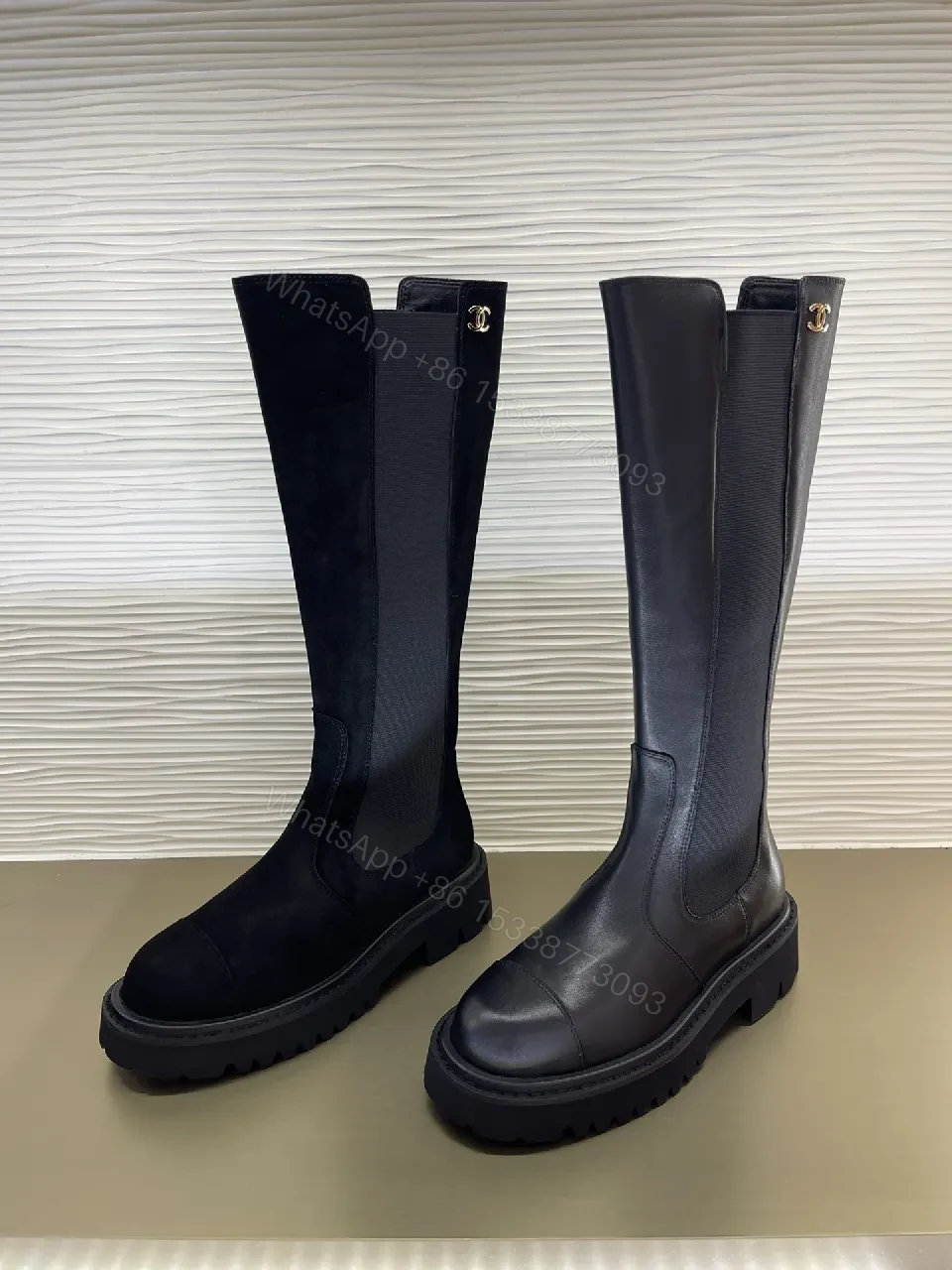 View 4 of Chic Knee-High Boots with Signature Hardware Leather-Luxe Style