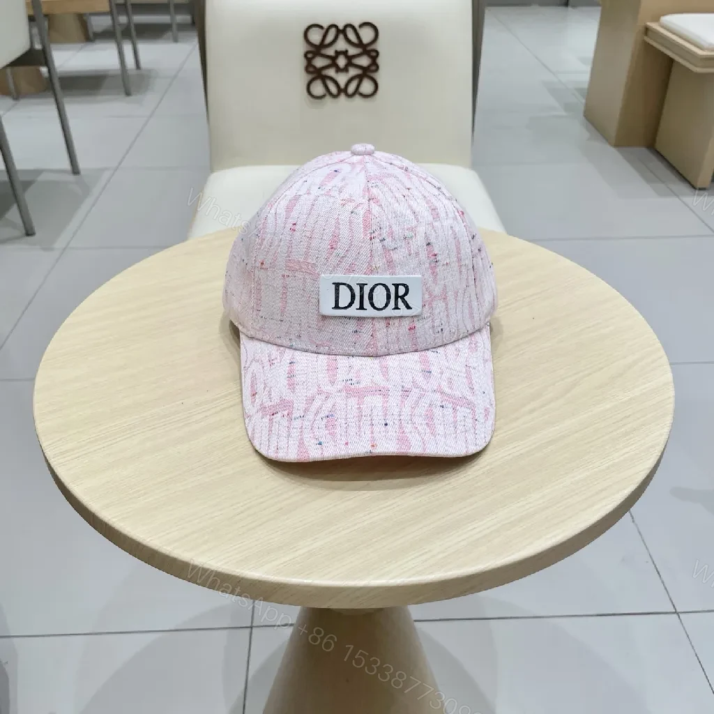 View 9 of Linen-Blend Cap: Pink Textured Knit, Dior-Inspired Patch, Soft Crown