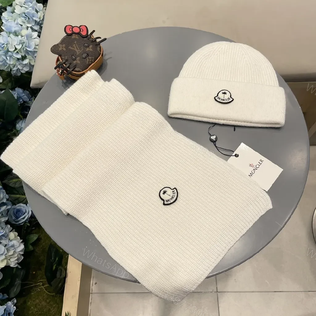 View 6 of White Knit Set: Plush Luxury Hat & Scarf for All-Season Style