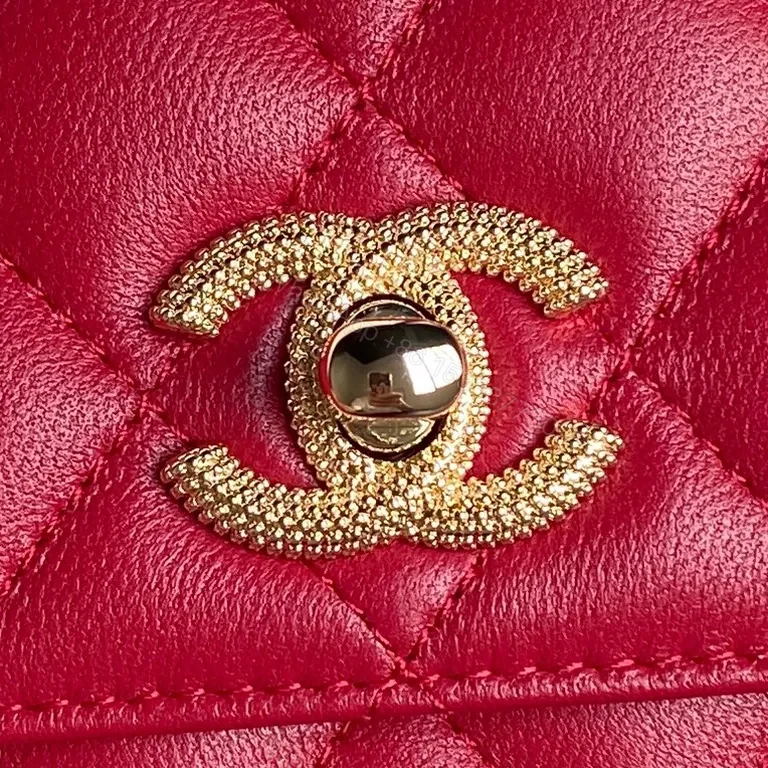 View 6 of Chanel-Style Quilted Flap Bag with Gold Chain (Red)
