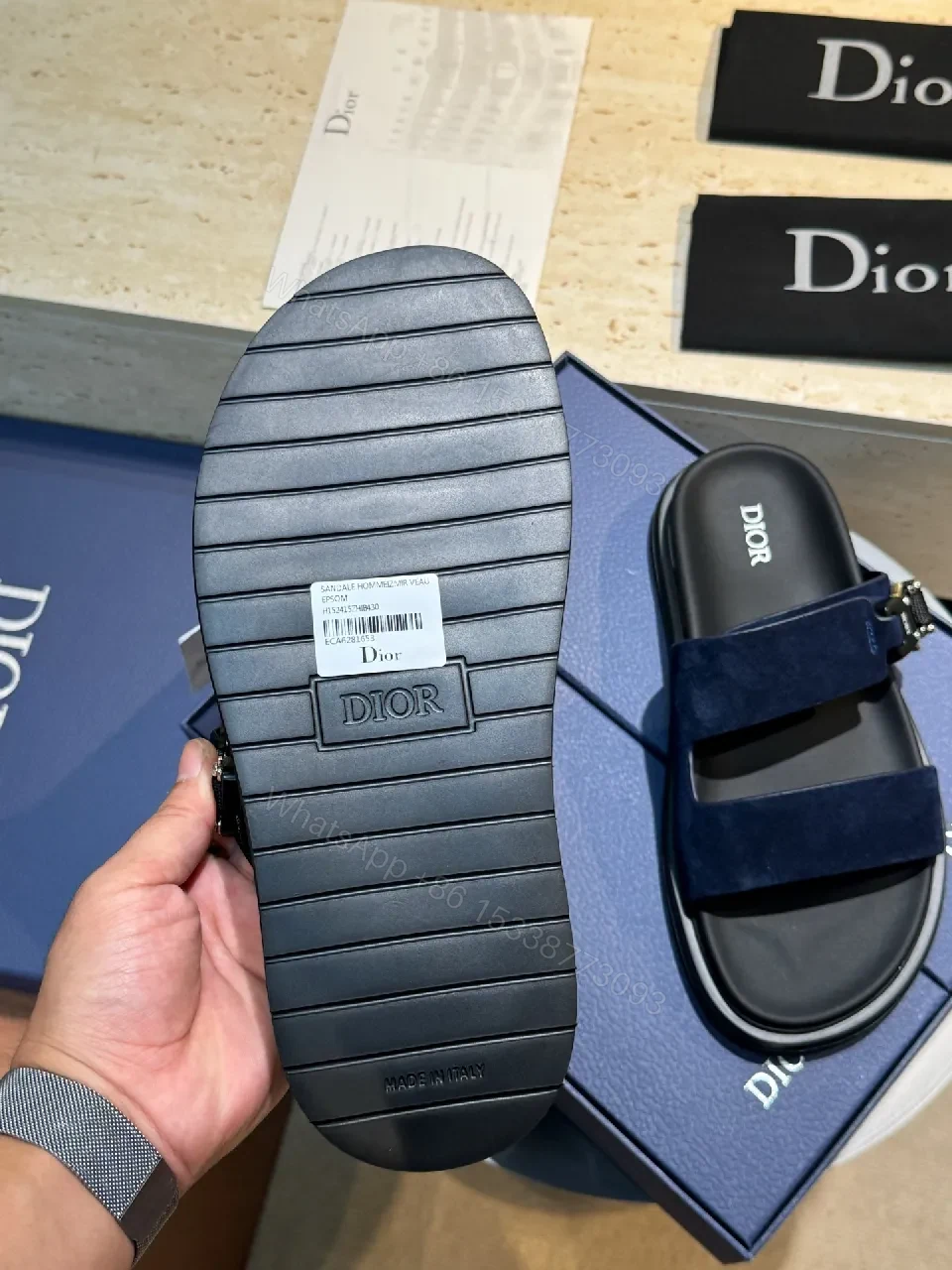 View 6 of Premium Navy Suede Dior-Style Sandals with Bold Straps