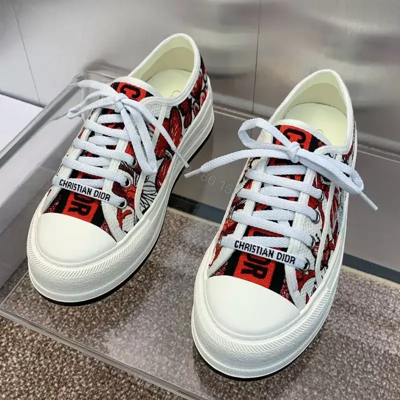 View 2 of WALK’N’DIOR PLATFORM SNEAKERS UNISEX LE COEUR DES PAPILLONS EMBROIDERED WHITE/RED – CD167
