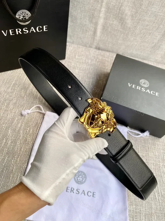 View 8 of Statement Medusa Belt: Premium Italian Leather, Gold Buckle, Versace Style Belt