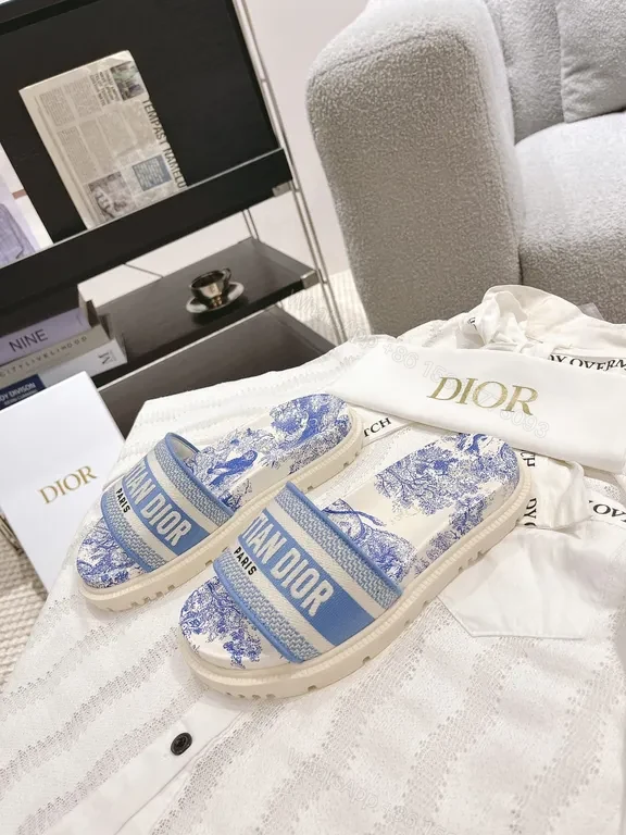 View 8 of Blue Toile Luxury Slides: Dior-Style, Cushioned Comfort Sandals