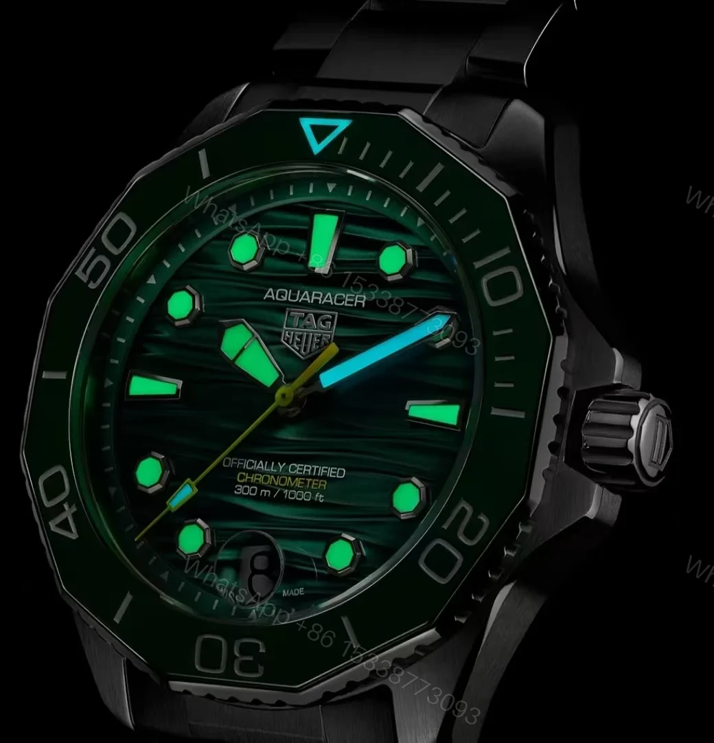 View 9 of TAG Heuer Aquaracer Automatic Watch 43MM Blue Wave Dial Ceramic Bezel Stainless Steel Bracelet Premium Edition TAG-AQUA-WAVE-BLU-43