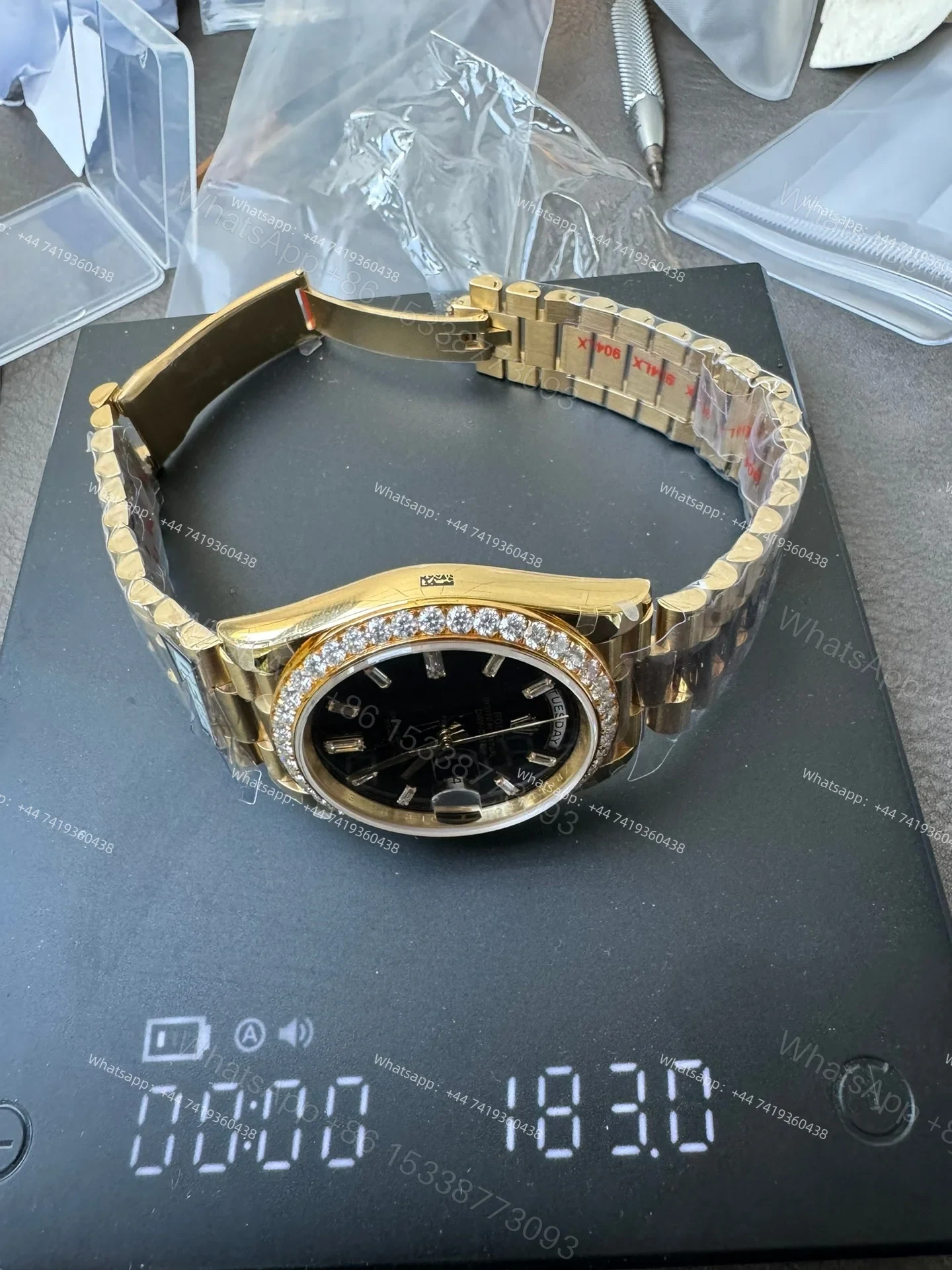 View 12 of Rolex Day-Date M228348RBR-0001 1:1 Replica Moissanite Diamond Bezel Black Dial 40MM 3255 Movement Super Clone Watch