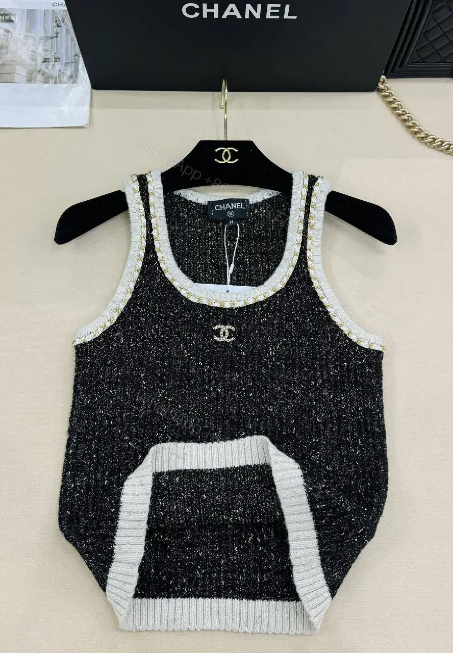 View 5 of Dark Heather Knit Tank with Metallic Trim Luxury Top