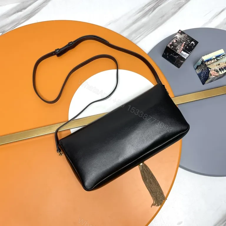 View 4 of Chic Black Leather YSL Tassel Shoulder Bag