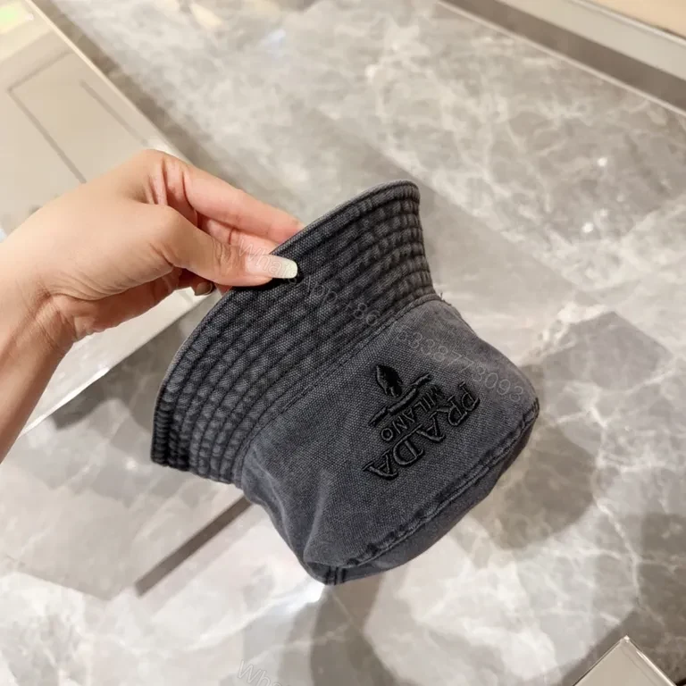 View 5 of Dark-Wash Prada Milano Bucket Hat: Subtle Luxe Edge