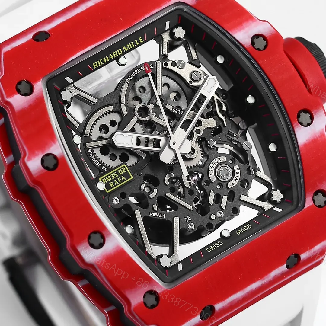 View 5 of ZF Factory Richard Mille RM 35-02 Rafael Nadal Red Carbon Fiber Automatic Watch with White Rubber Strap