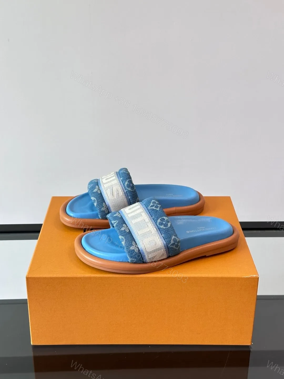 View 3 of LV Men Blue Denim Canvas Slides