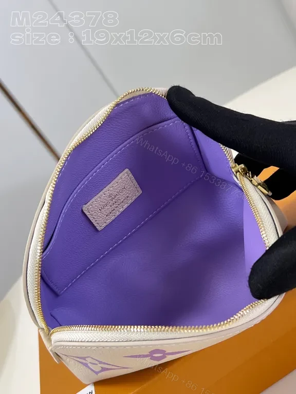 View 5 of Designer Monogram Pouch: Cream Pebble-Grain, Lavender LV-Inspired, Compact Luxury