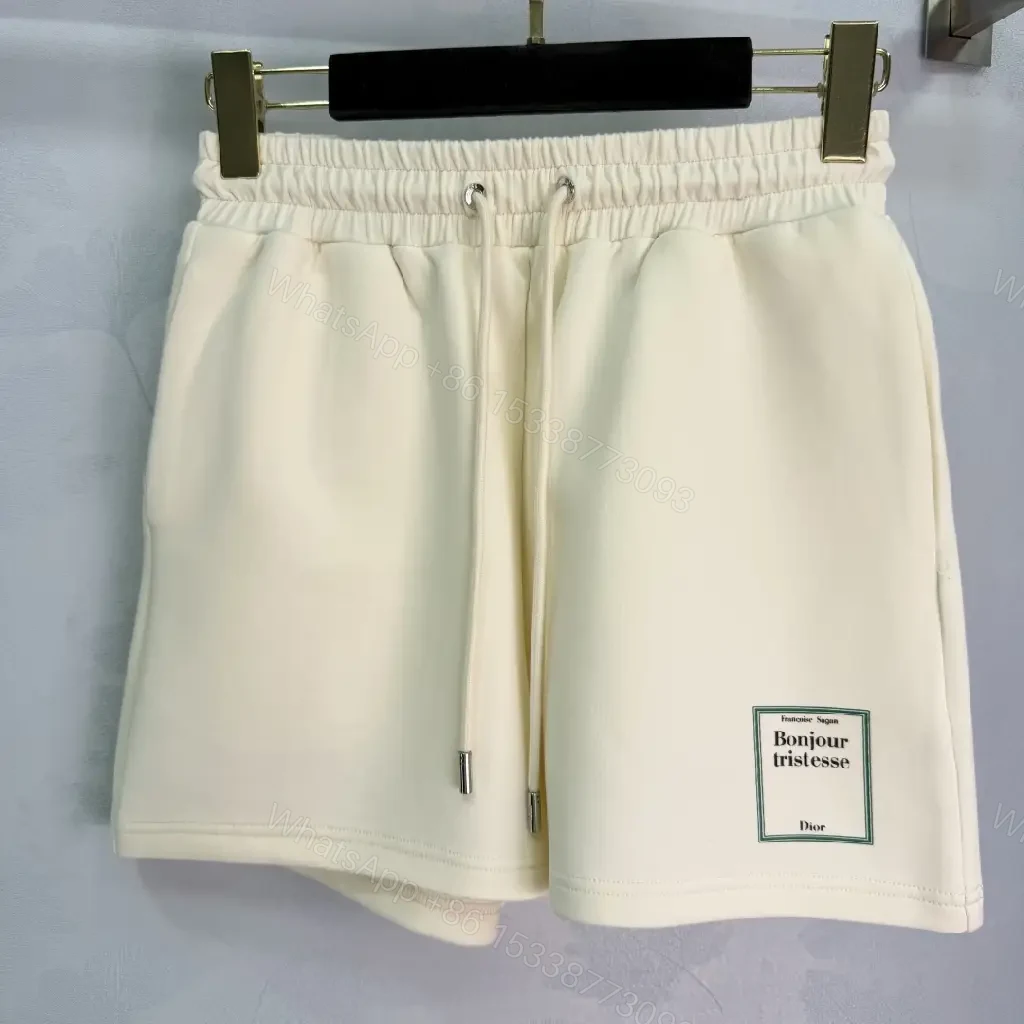 View 7 of Ivory Cotton Casual Set with Drawstring Shorts, Dior Box Logo Tee