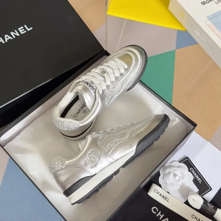 View 2 of Chanel-Inspired Silver Luxe Sneakers: Subtle Opulence