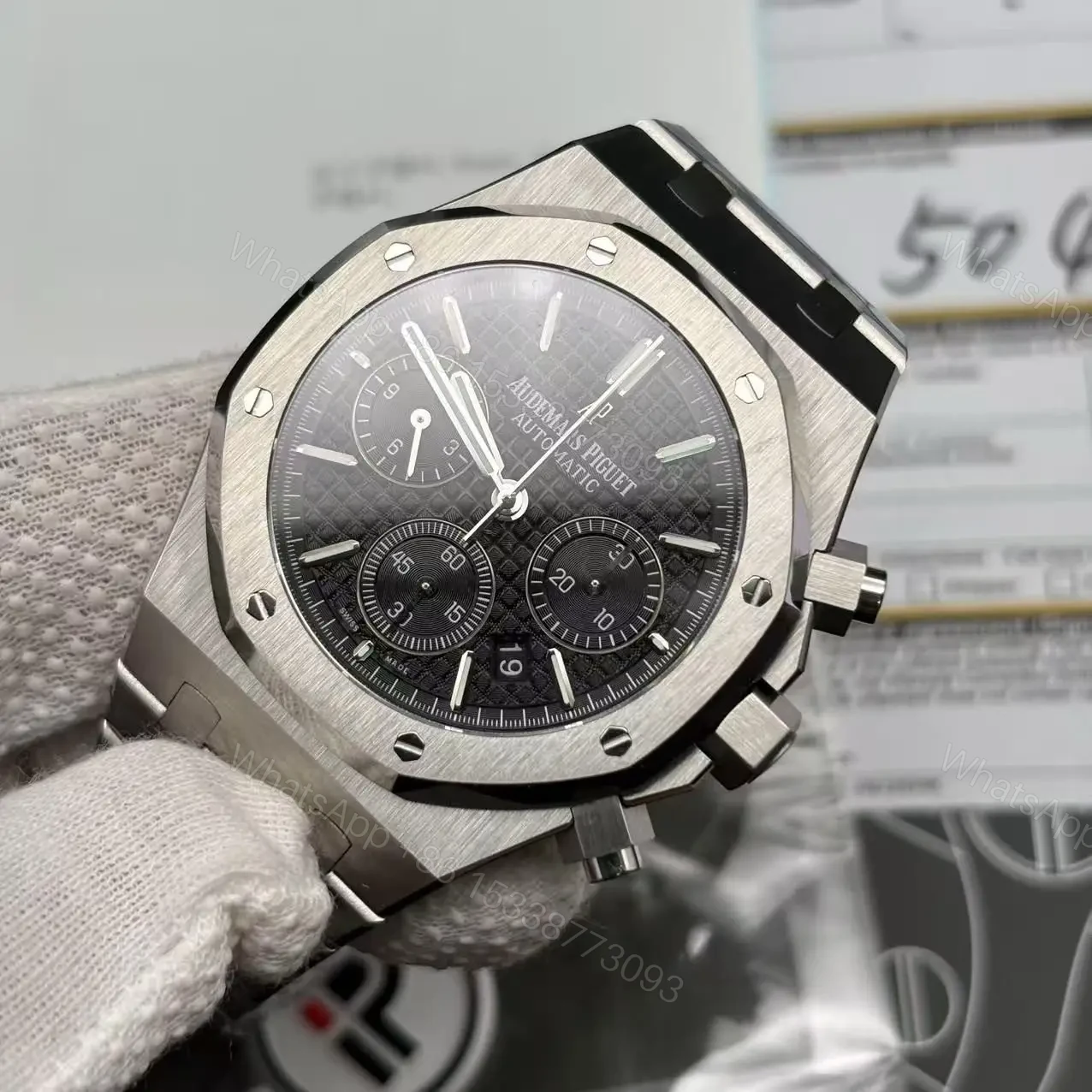 View 4 of Best Swiss Clone Replica Audemars Piguet Royal Oak – Silver/Black Chronograph