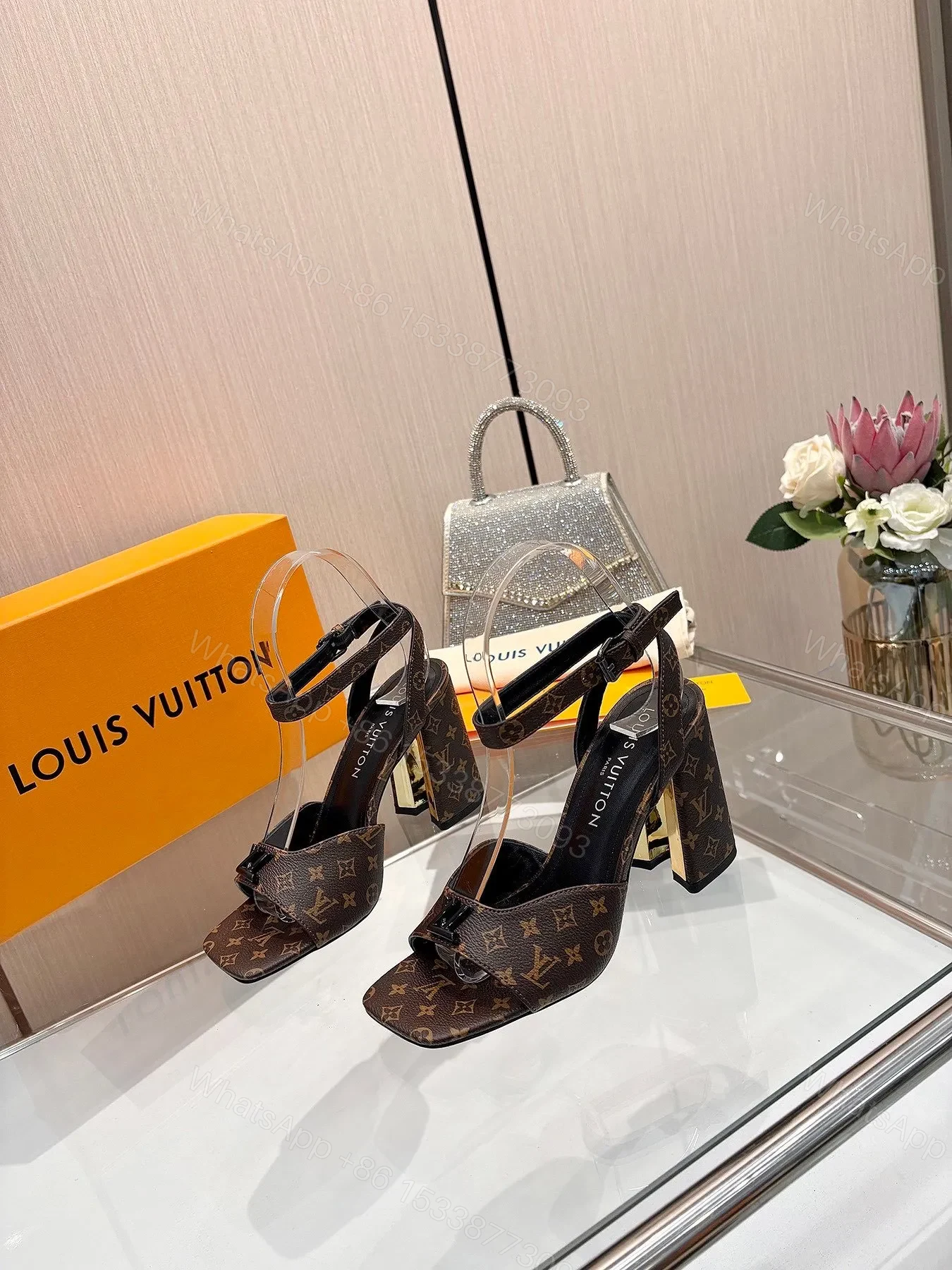 View 2 of LV Women Brown Monogram Canvas Heels