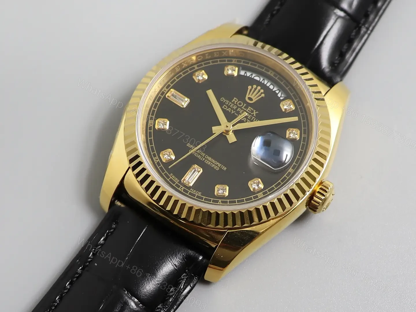 View 2 of Rolex Day-Date Black Diamond 36MM Leather Strap Premium Edition ROLEX-DD36-BLK-DIA
