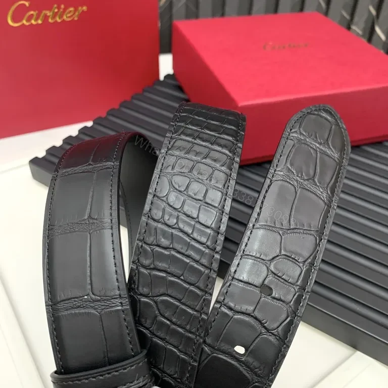 View 8 of Luxury Alligator-Effect Leather Belt with Stainless Buckle