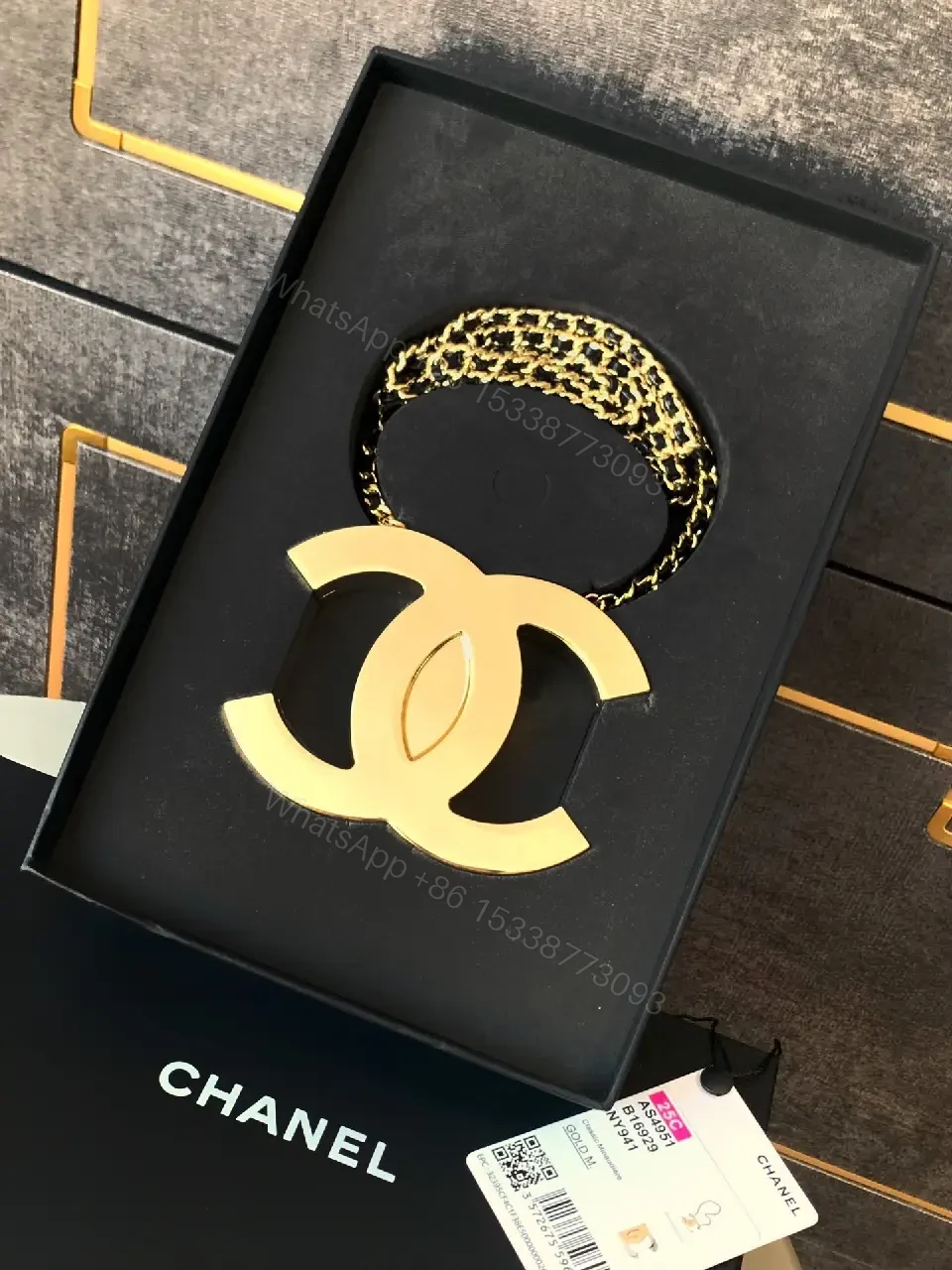 Gold-Tone Logo Necklace Set with Chainmail Detail — view 1