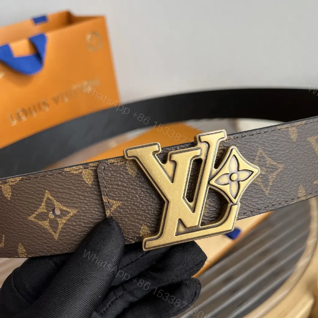 View 7 of Brown Canvas LV Monogram Belt with Oversized Buckle Belt