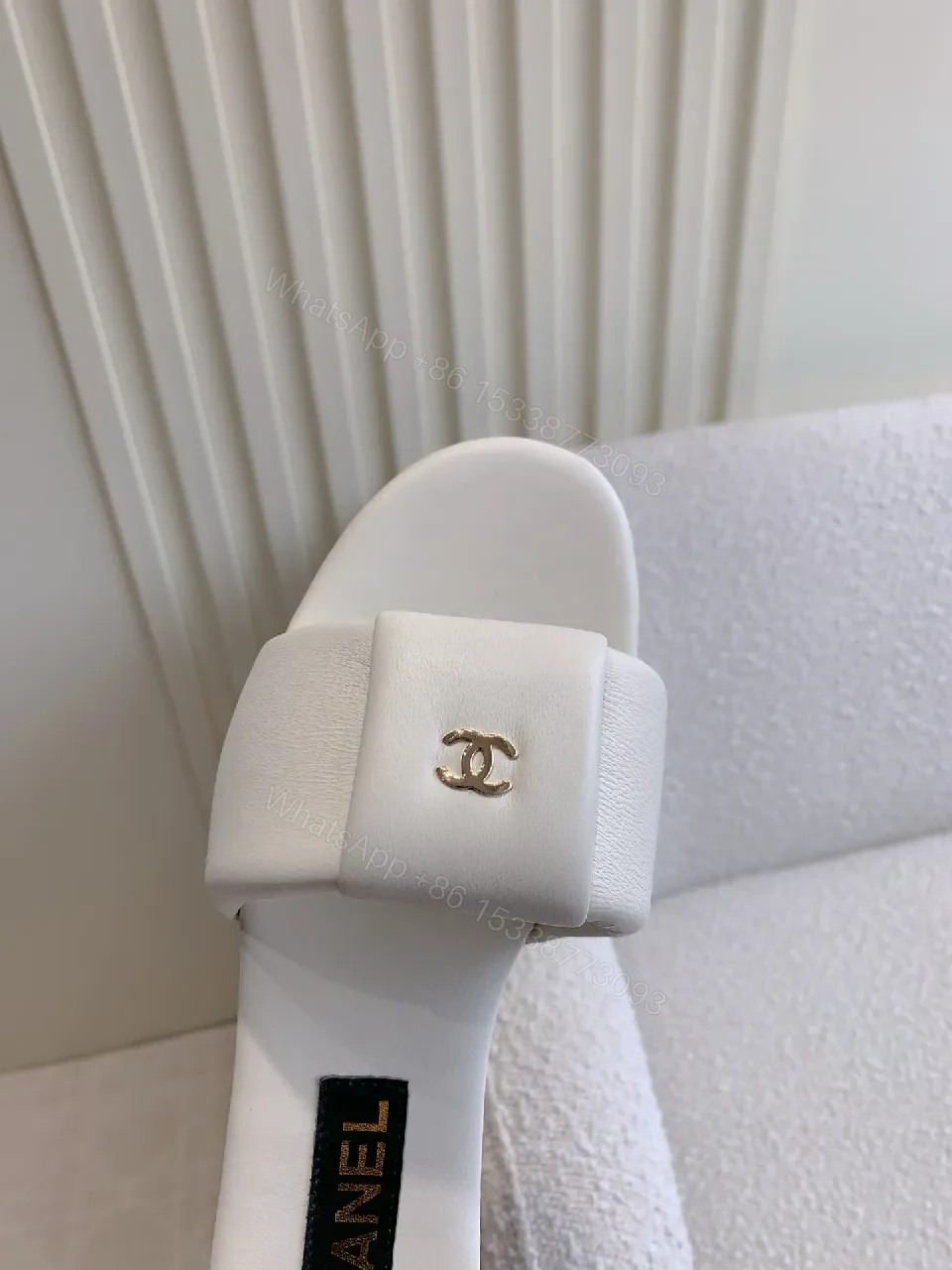 View 5 of White Leather Slide Sandals - Luxe Comfort, Subtle Logo