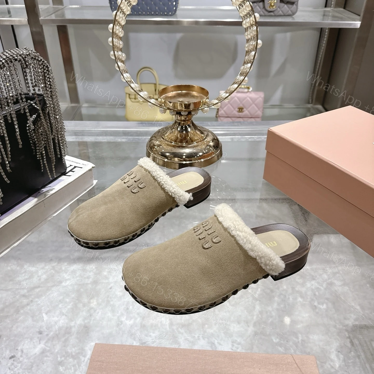 View 4 of MIUMIU SUEDE CLOGS BEIGE