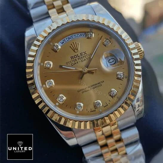 View 3 of Rolex Day-Date 128238 Yellow Gold With Diamond Dial Replica
