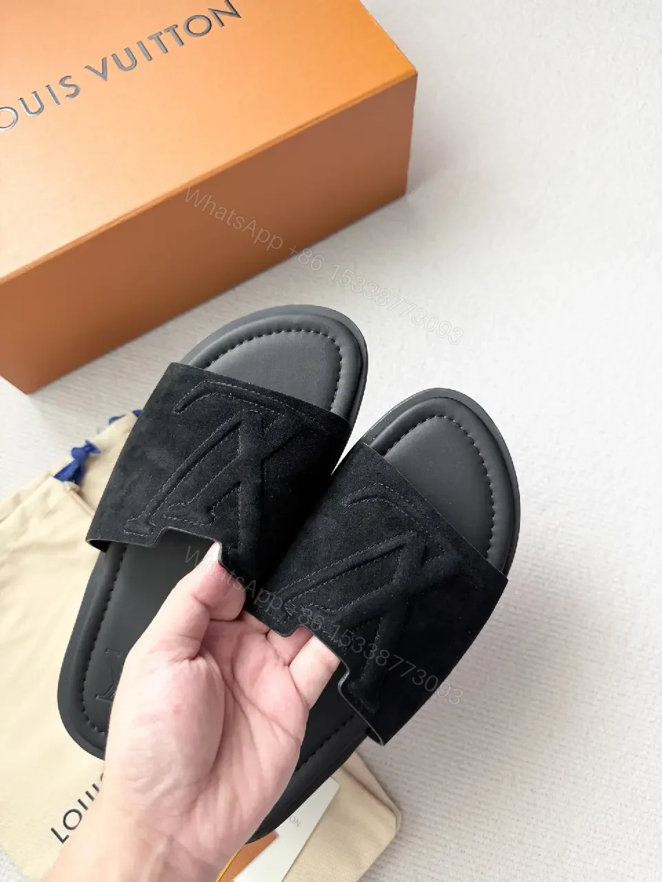 View 8 of Black Suede Slide | Luxe Casual, Contoured Comfort, Signature Detailing