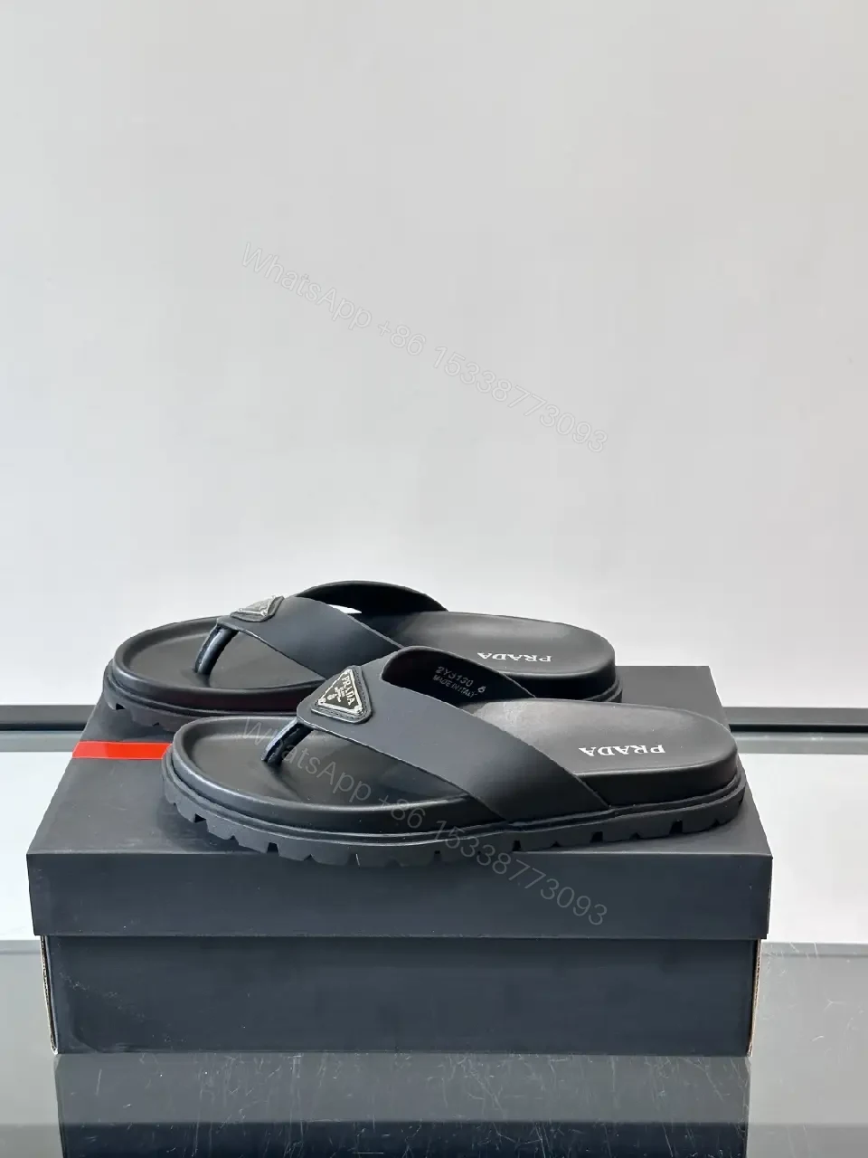 View 5 of Black Leather Prada Flip-Flops Chunky Sole Slide