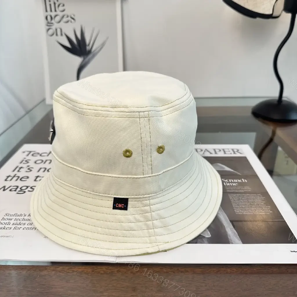 View 11 of White Bucket Hat Cotton Classic Stitch Brim, Minimal Logo Patch