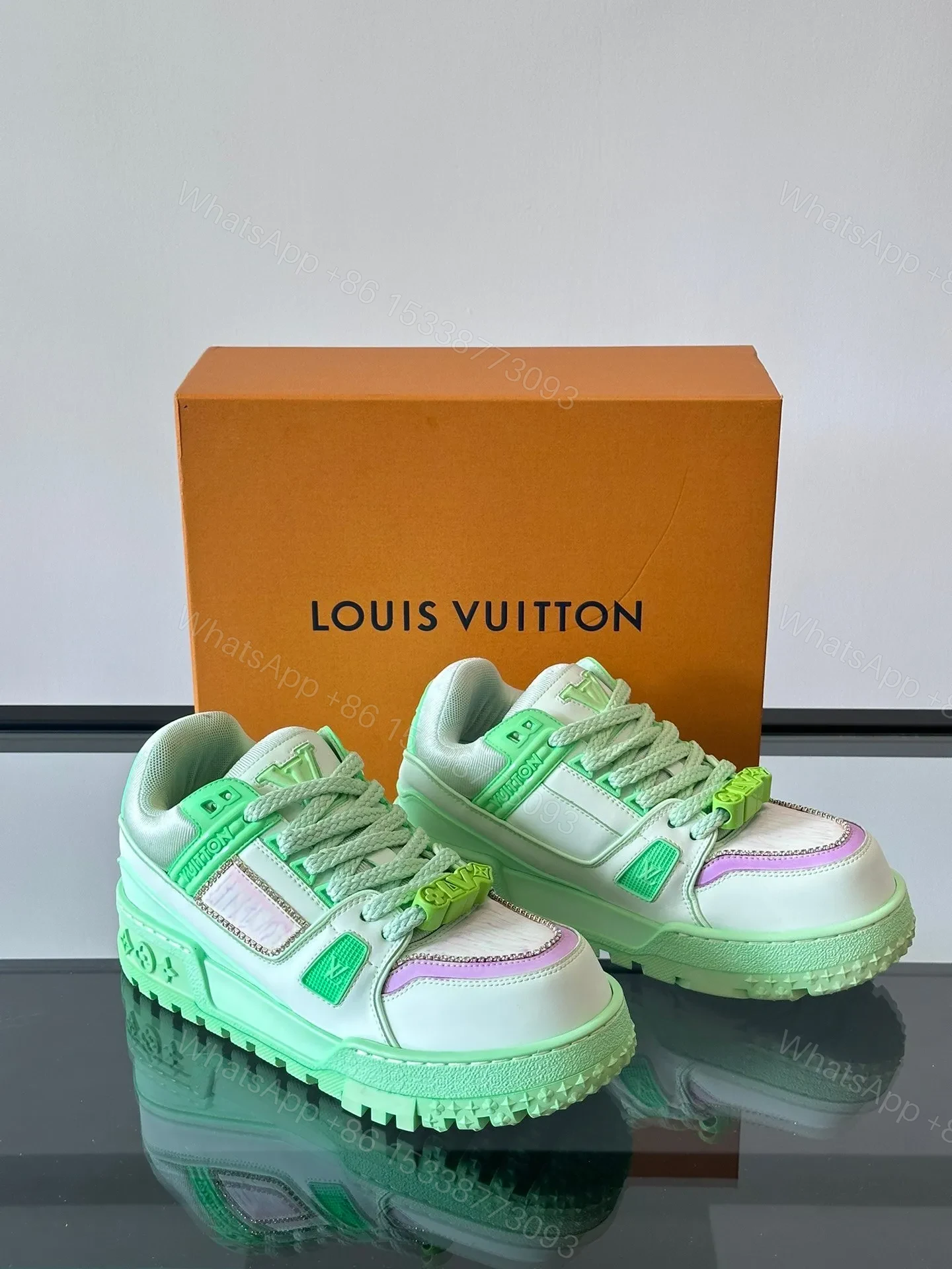View 5 of LV Men Light Green Leather Sneakers