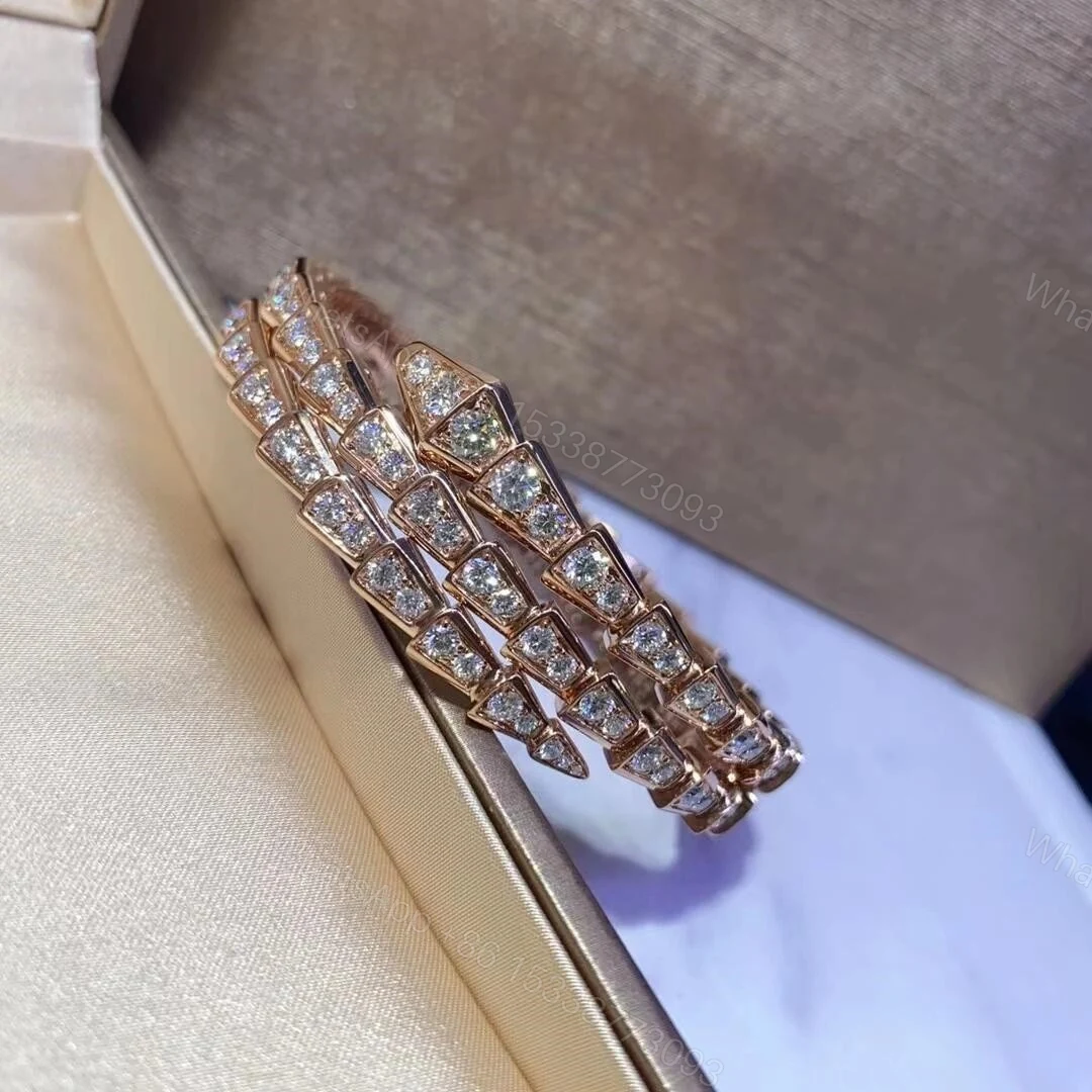 View 4 of Bvlgari 18K Gold Viper Bracelet Full Pave Diamonds 2 coil