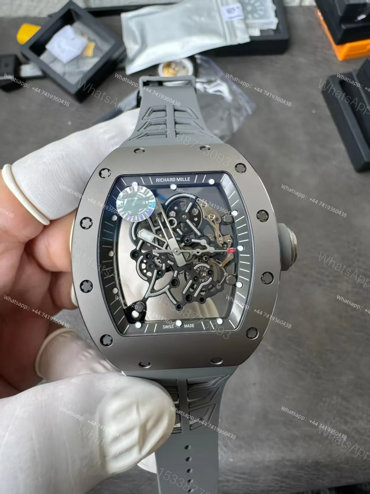 Super Clone Richard Mille RM 055 Gray Ceramic Titanium Grey Rubber Strap 1:1 Replica Watch — view 1