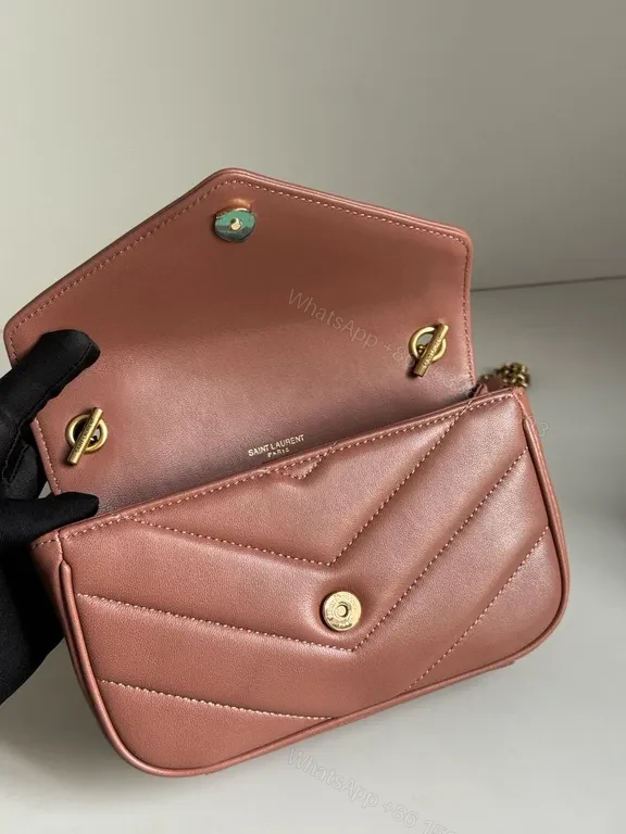 View 7 of Soft-Pink Quilted Crossbody with Gold Hardware - Yves Saint Laurent-Inspired