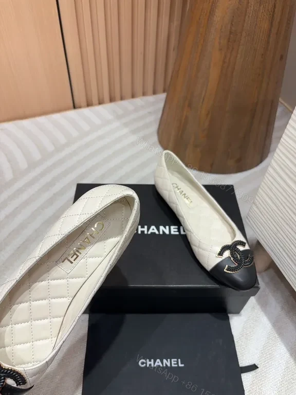 View 6 of Chanel-Style Quilted Two-Tone Flats with Logo